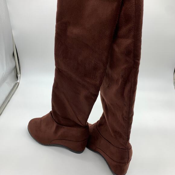 Women's Brown Boots Size 6.5 Over The Knee Wedge Boot - Picture 2 of 10